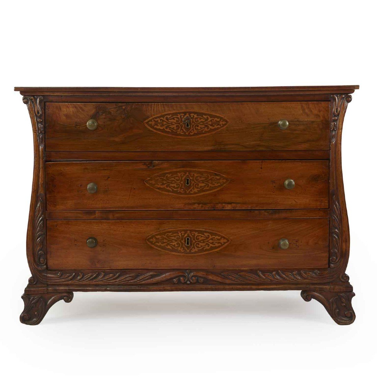 Commode Italienne à Lyre En Noyer Marqueté Piémont Début 19ème Siècle-photo-5