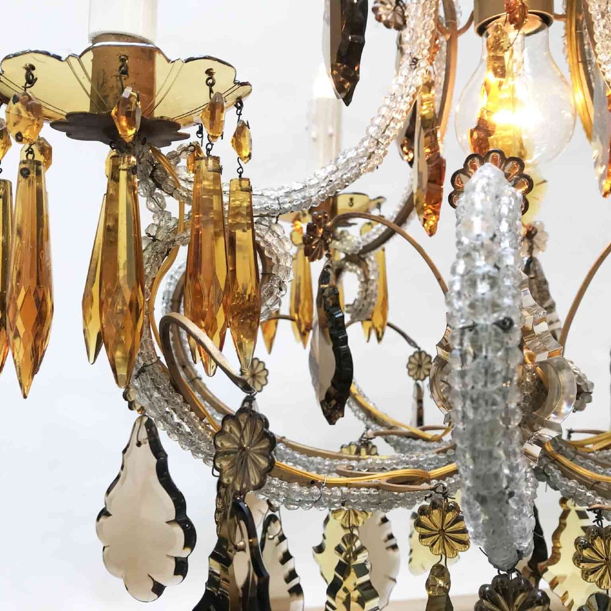 20th Century Italian Beaded Crystal Chandelier With Amber And Grey Colored Drops-photo-1