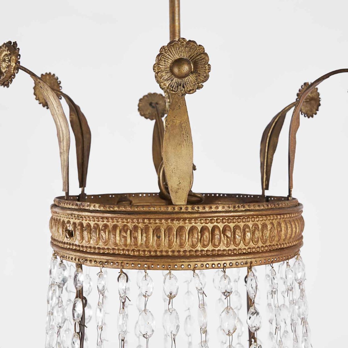 19th Century Italian Empire Beaded Crystal Chandelier Six Light Brass And Iron Structure-photo-2