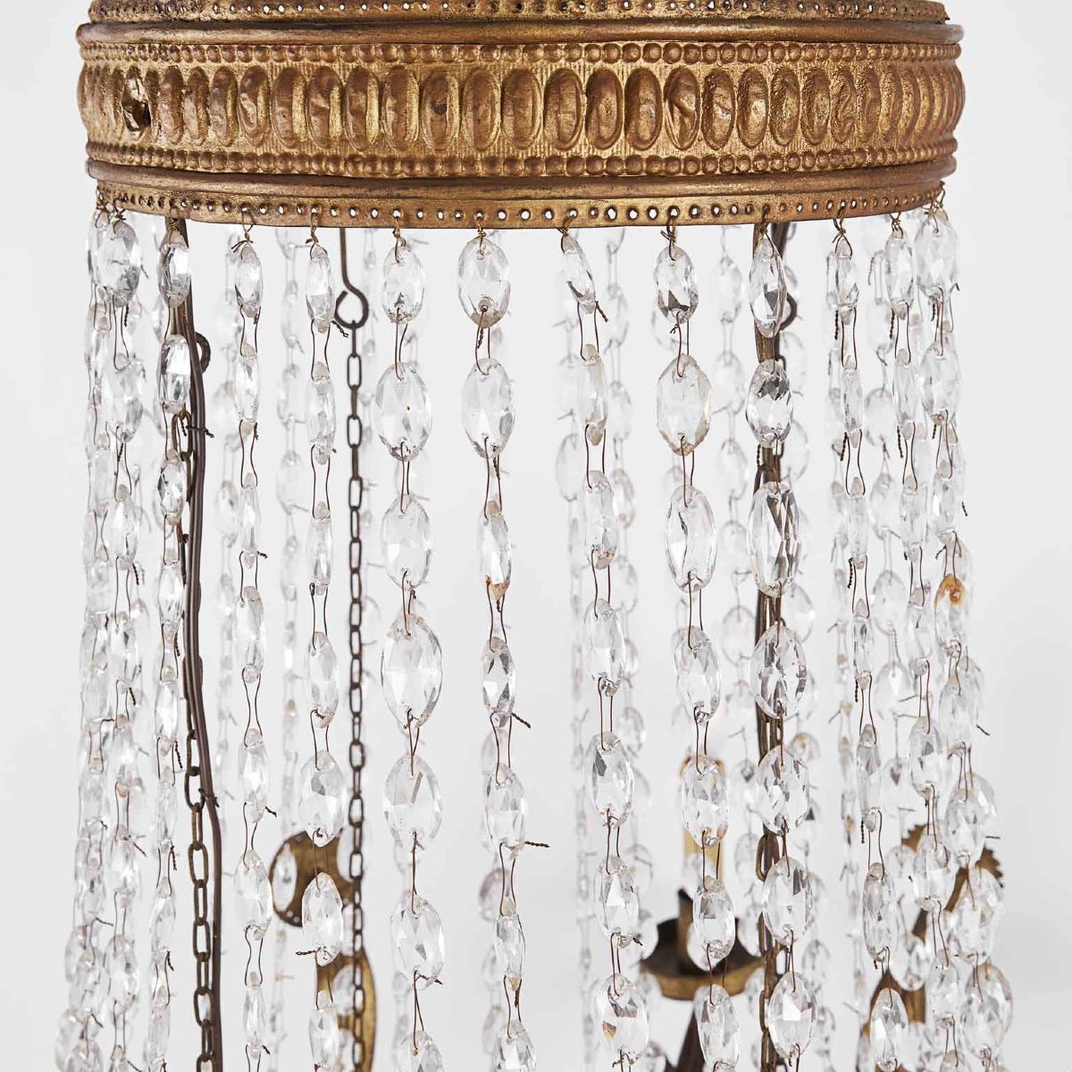 19th Century Italian Empire Beaded Crystal Chandelier Six Light Brass And Iron Structure-photo-3