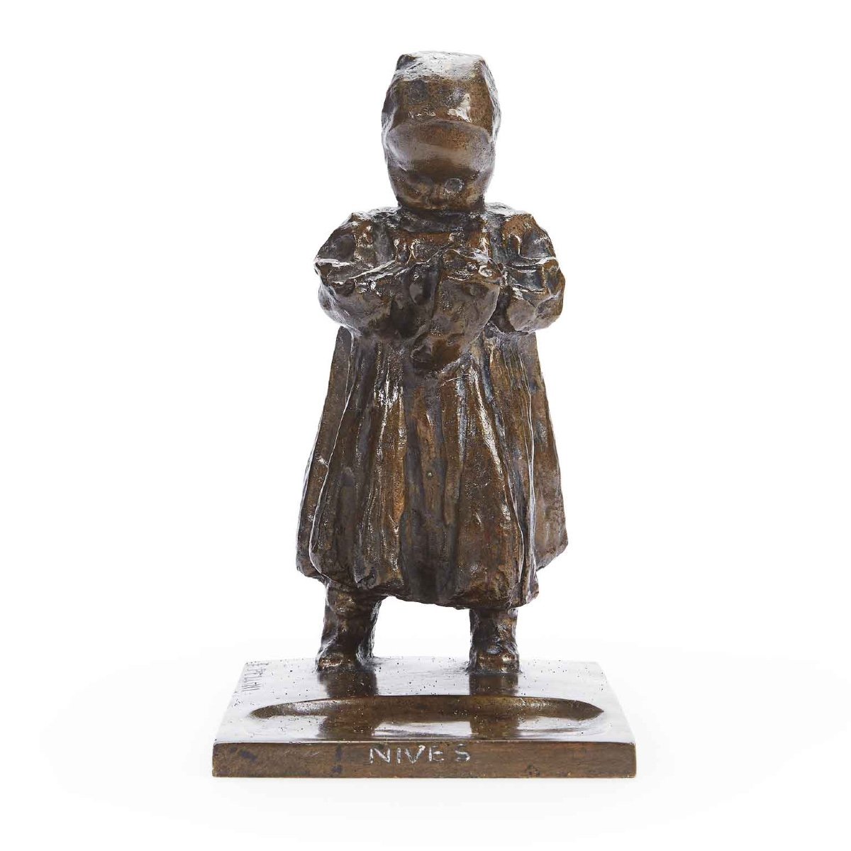 Pellini Eugenio Nives Figure d'Enfant En Bronze Début 20ème