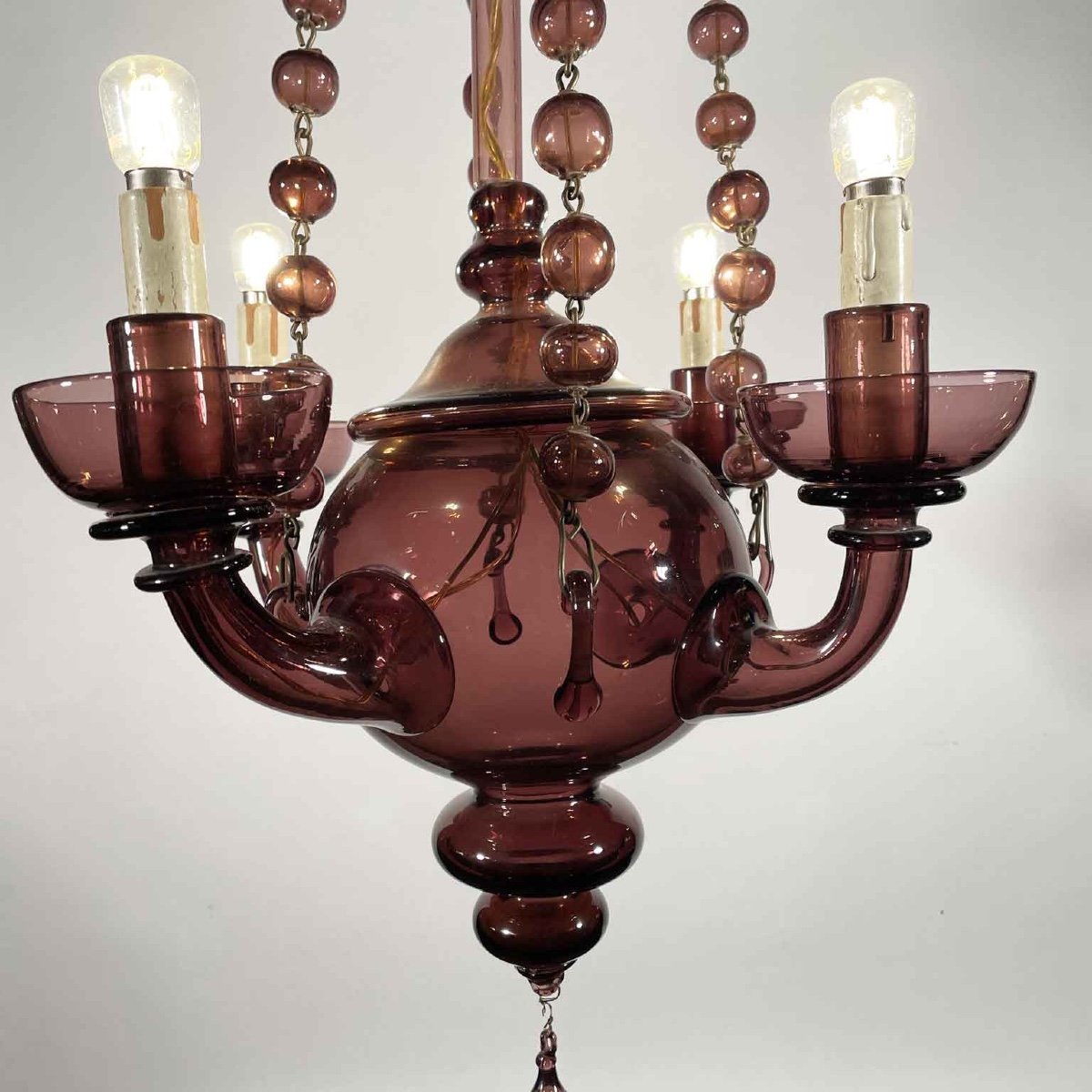 Venetian Amethyst Blown Glass Chandelier Early 1900s-photo-3