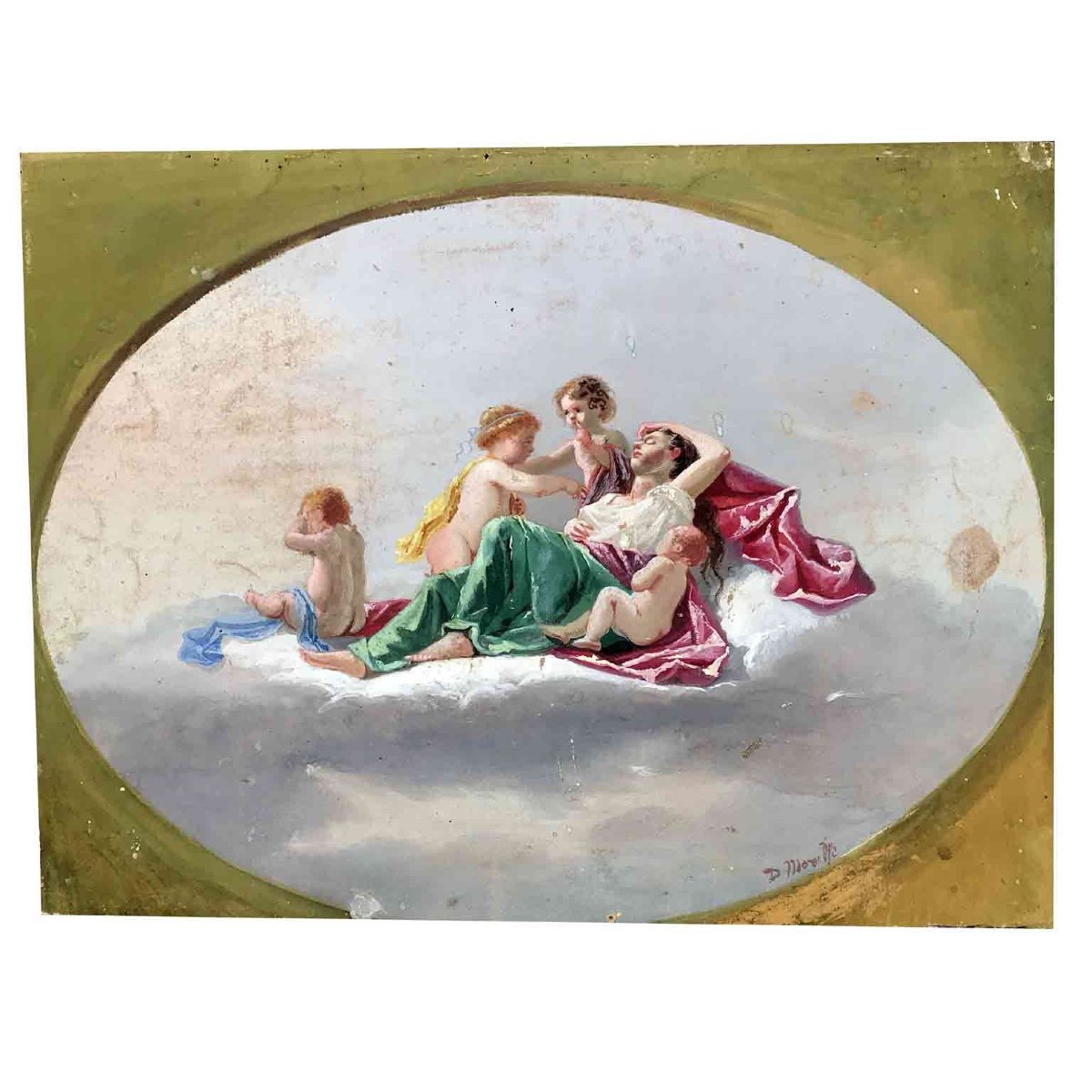 19th Century Italian Romantic Allegory Of Ecstasy With Putti-photo-1