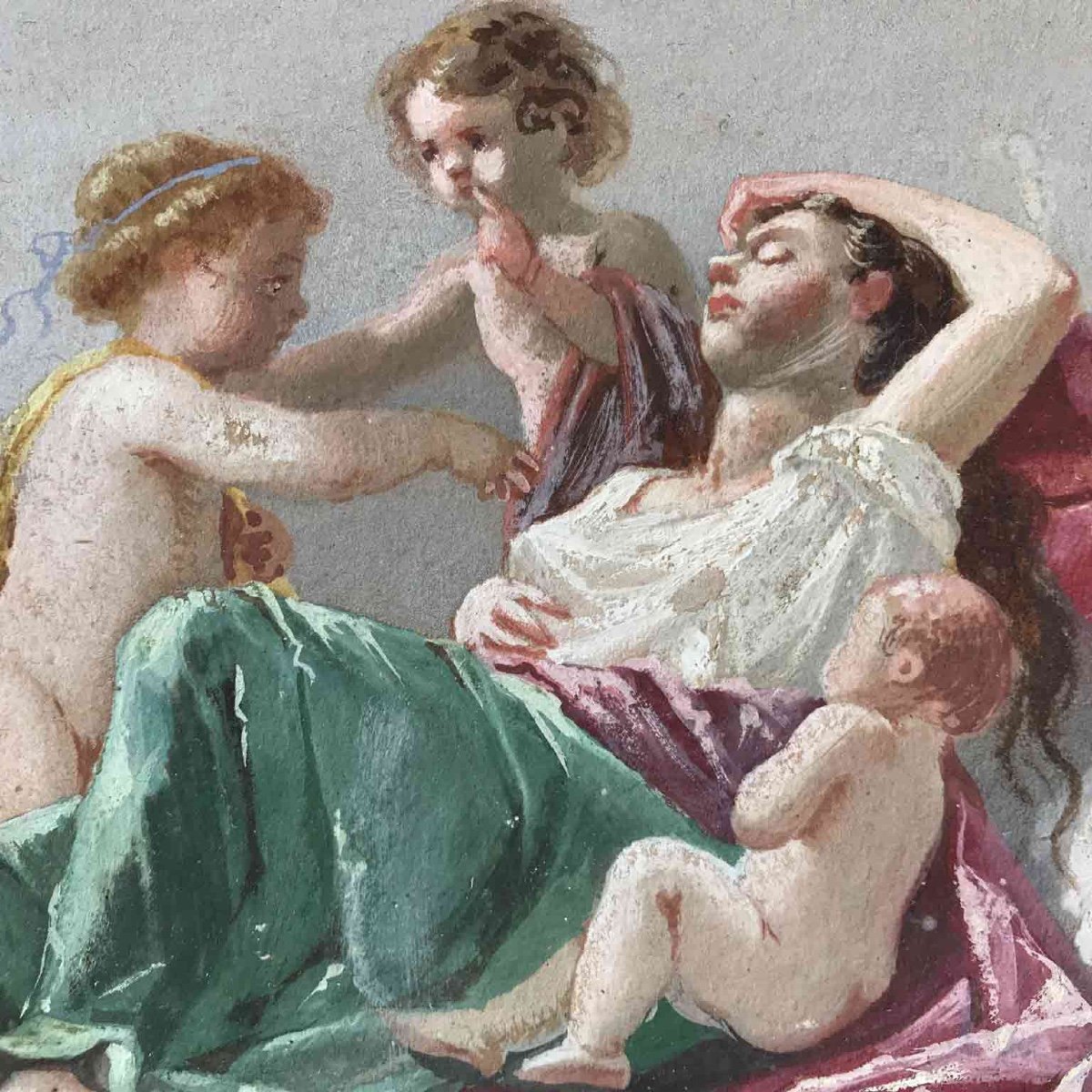 19th Century Italian Romantic Allegory Of Ecstasy With Putti-photo-2