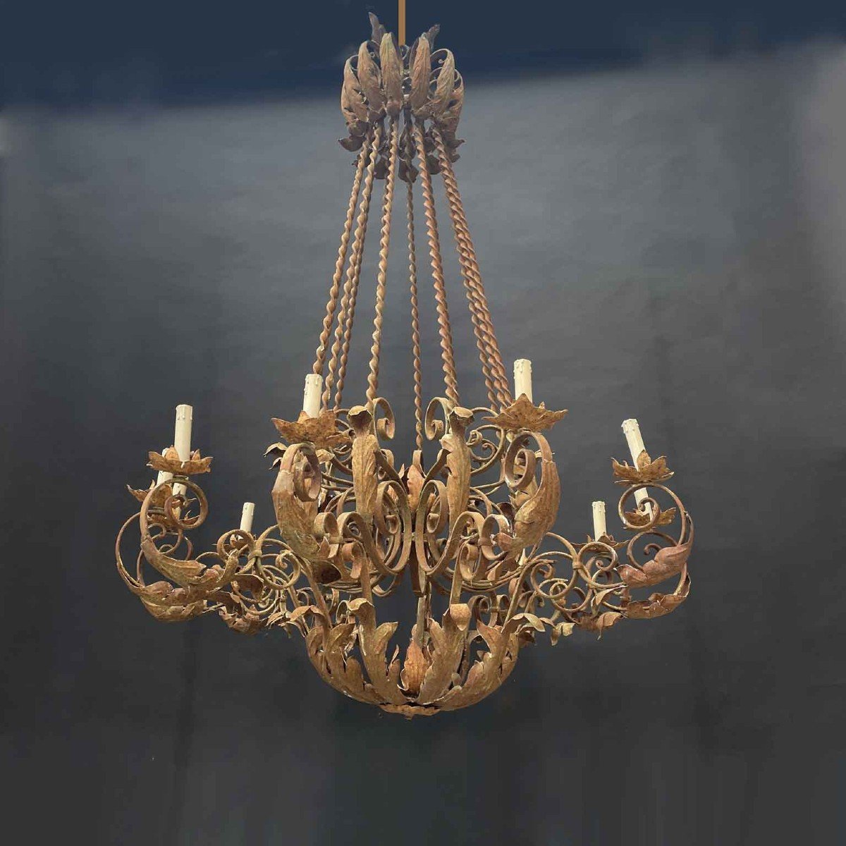 Pair Of Large Italian Wrough Iron Chandeliers 1970s Circa-photo-3