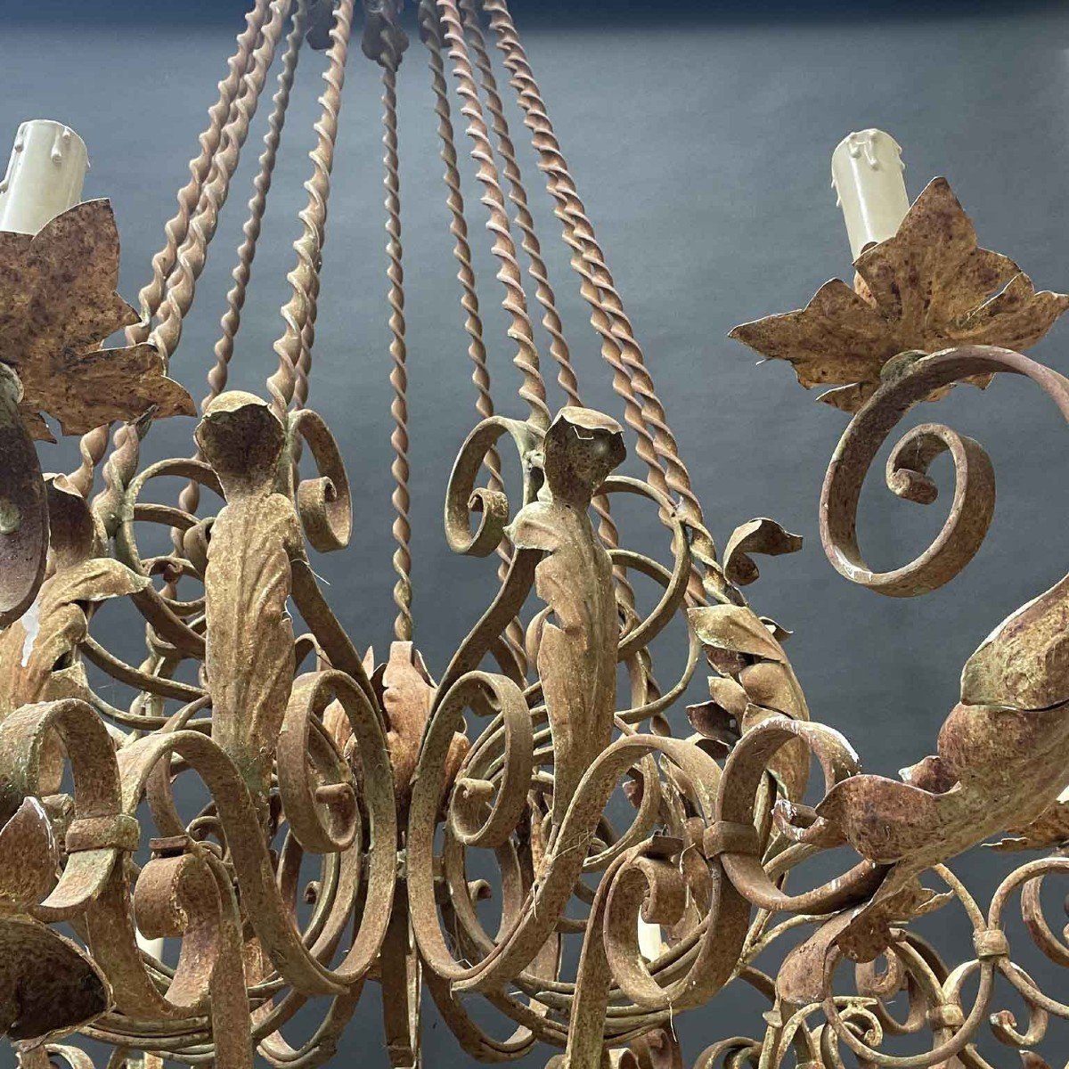 Pair Of Large Italian Wrough Iron Chandeliers 1970s Circa-photo-8