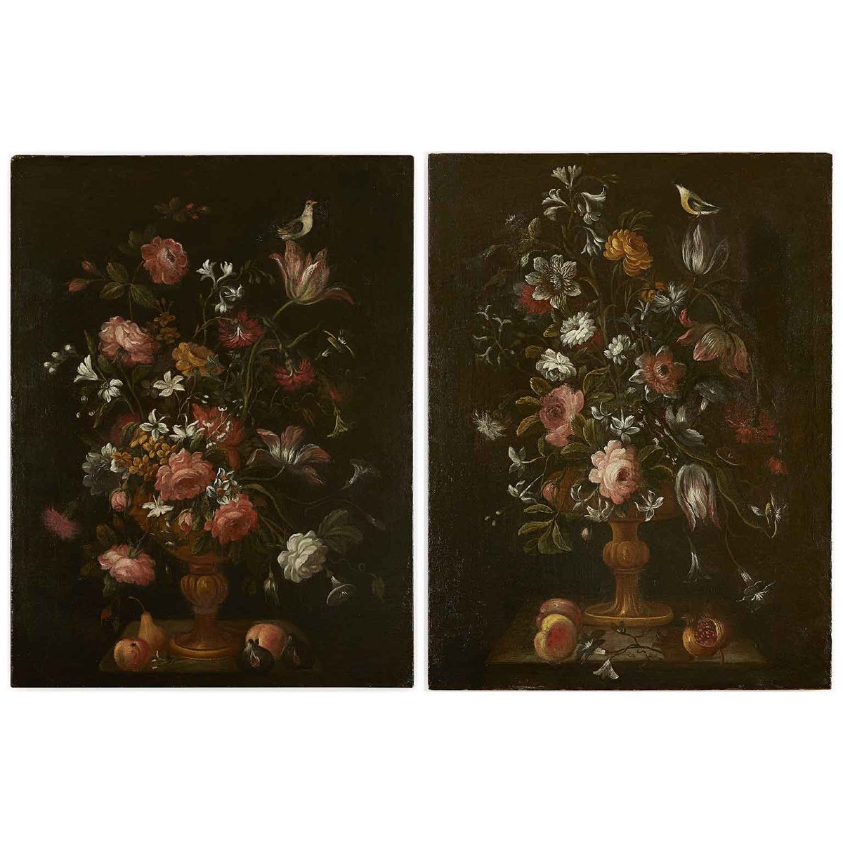 Paire De Natures Mortes De Fleurs Italienne 17ème Siecle