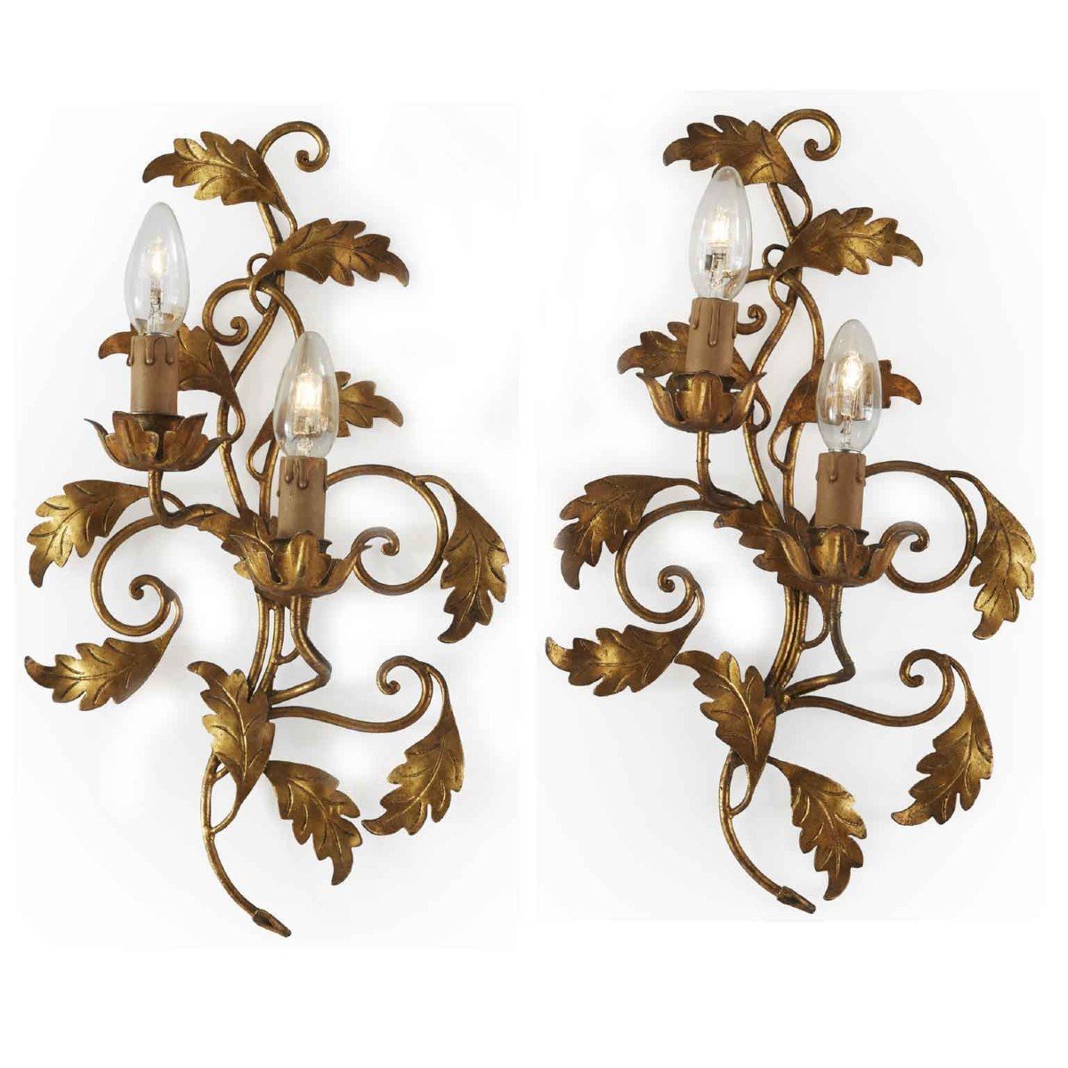 Pair Of Italian Gilded Iron Leafted Sconces 1960s