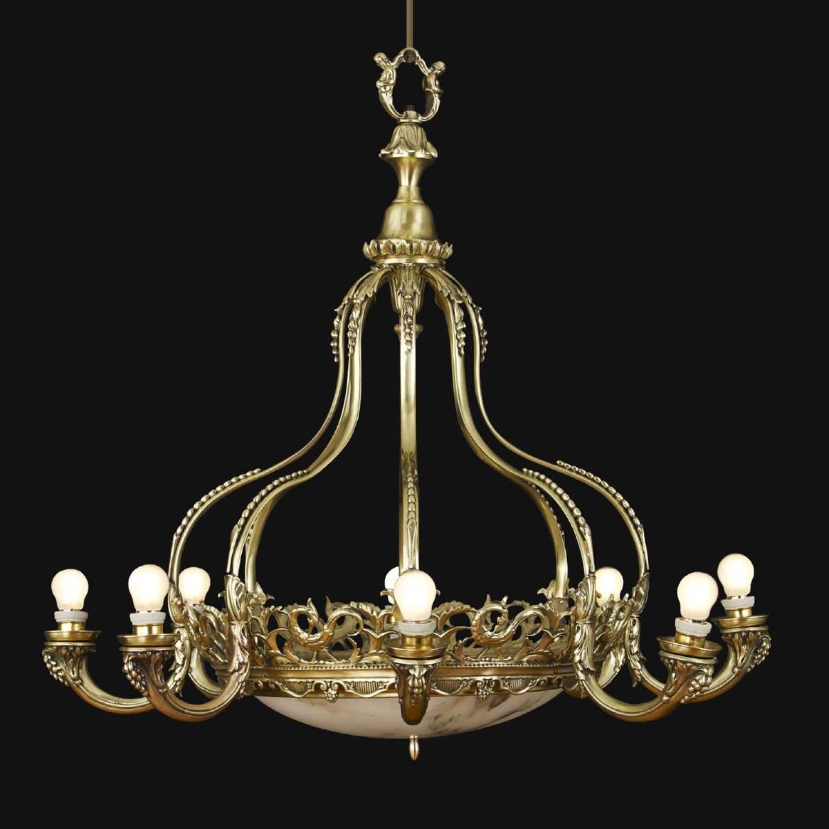 Lustre En Laiton Et Albâtre Circa 1940