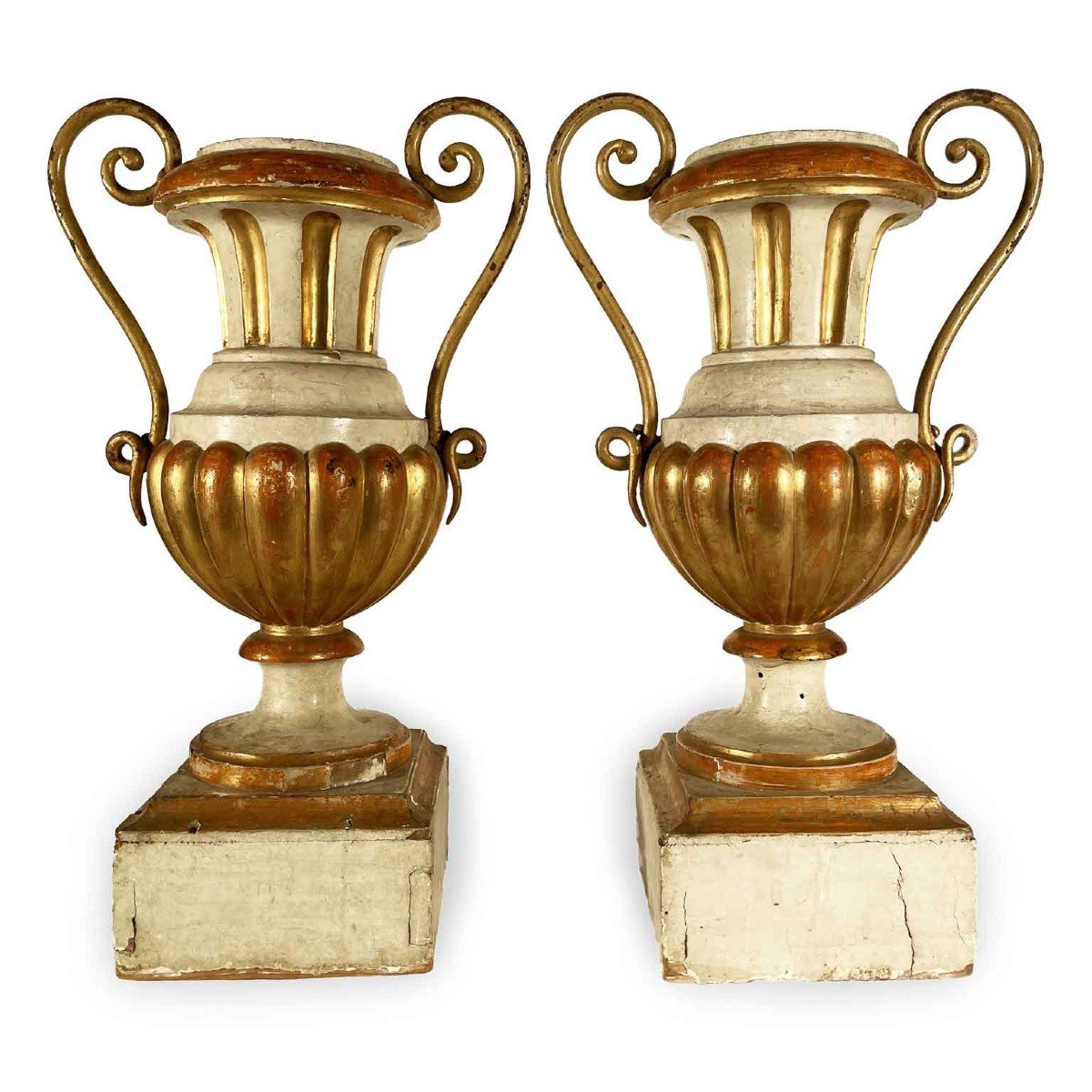 Pair Of Italian Neoclassical Laquered And Gilt Wood Vases 1780 Circa-photo-3