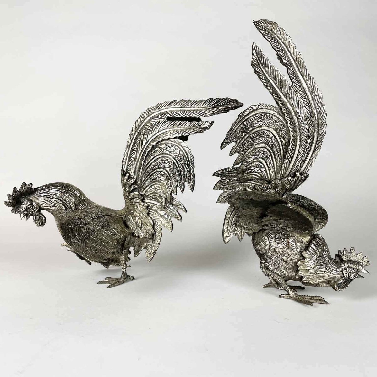 Pair Of Cast Roosters Early 1900s-photo-2