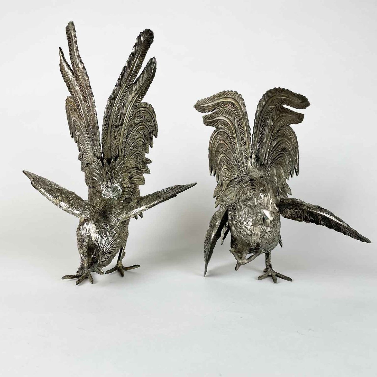 Pair Of Cast Roosters Early 1900s-photo-3