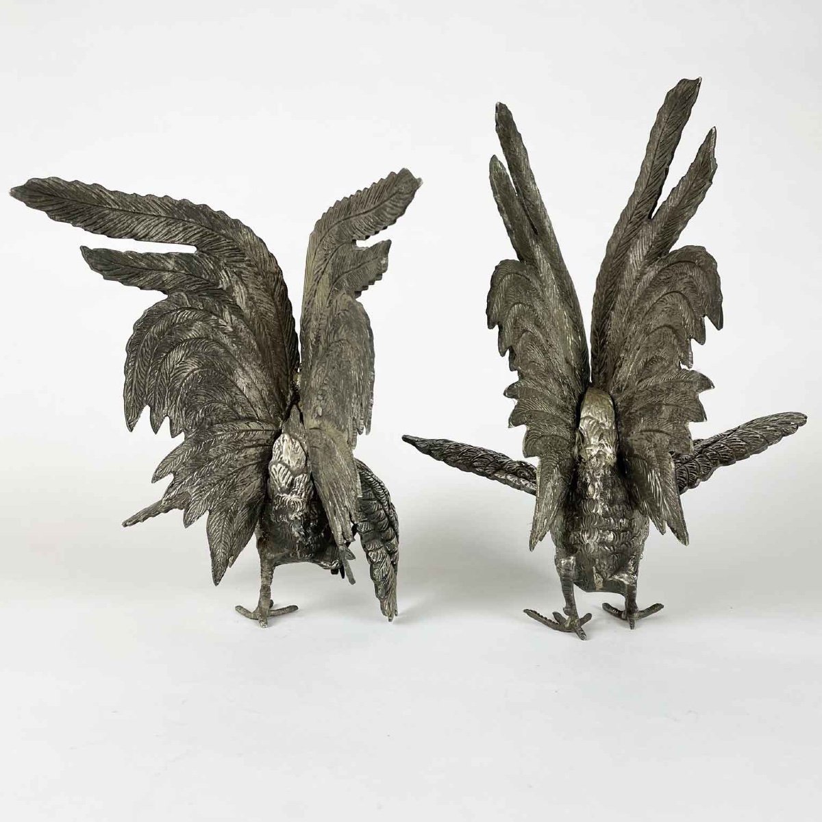 Pair Of Cast Roosters Early 1900s-photo-4