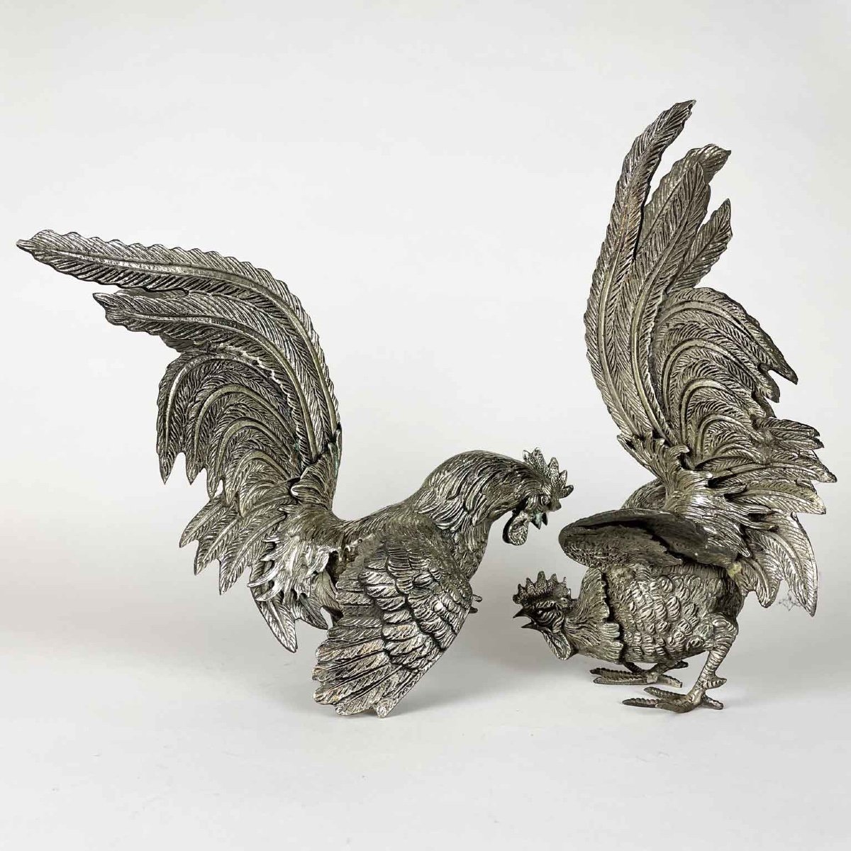 Pair Of Cast Roosters Early 1900s-photo-6