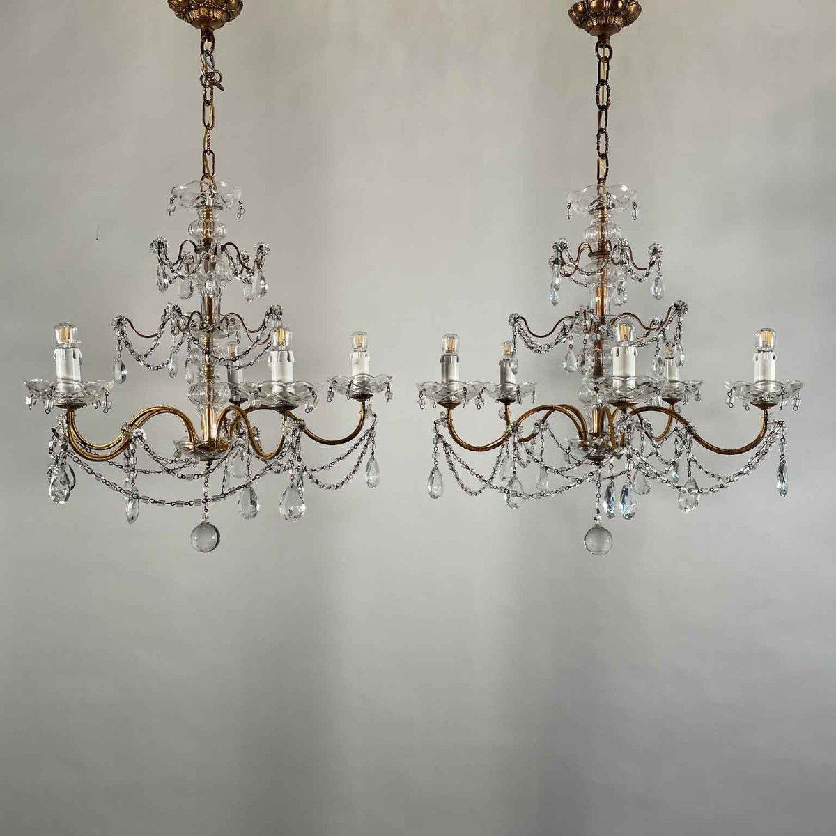 Pair Of Italian Crystal Chandeliers 1950s Circa-photo-3