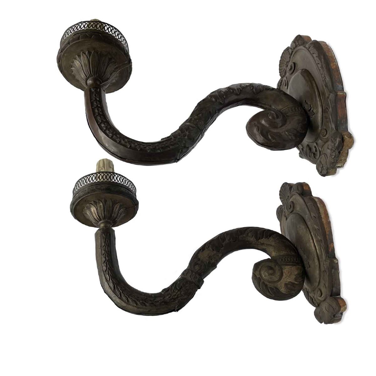 18th Century Pair Of Italian Embossed Copper Sconces