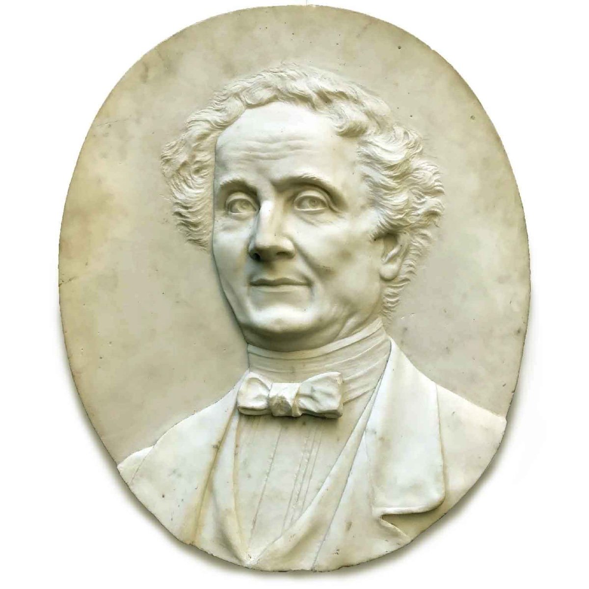 Bas Relief Italien En Marbre Blanc  Portrait De Francesco Rossignoli