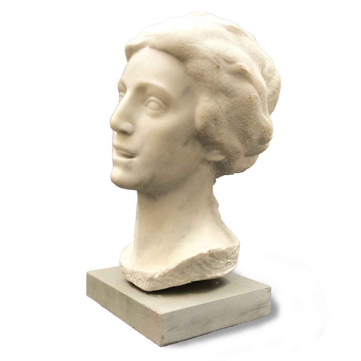  20th Century Italian Smiling Girl Bust White Marble Sculpture By Bossi Aurelio-photo-3