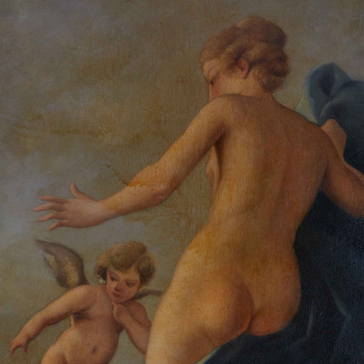 Cupidon Et Psyché Grande Peinture Mythologique Italienne Années 1950-photo-3