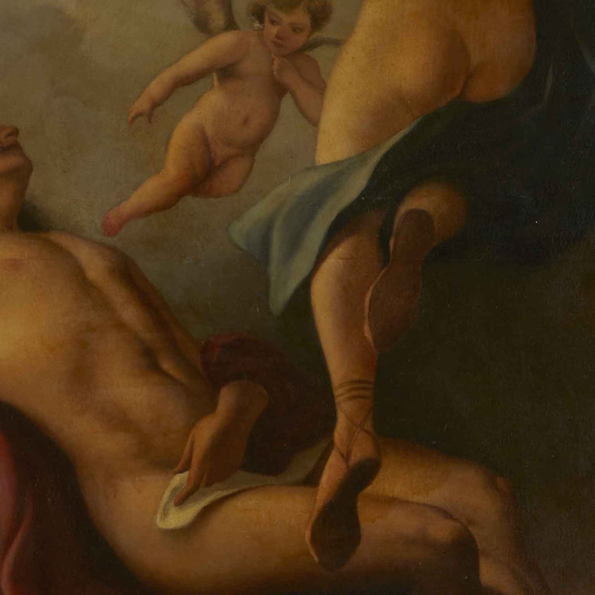 Cupidon Et Psyché Grande Peinture Mythologique Italienne Années 1950-photo-4