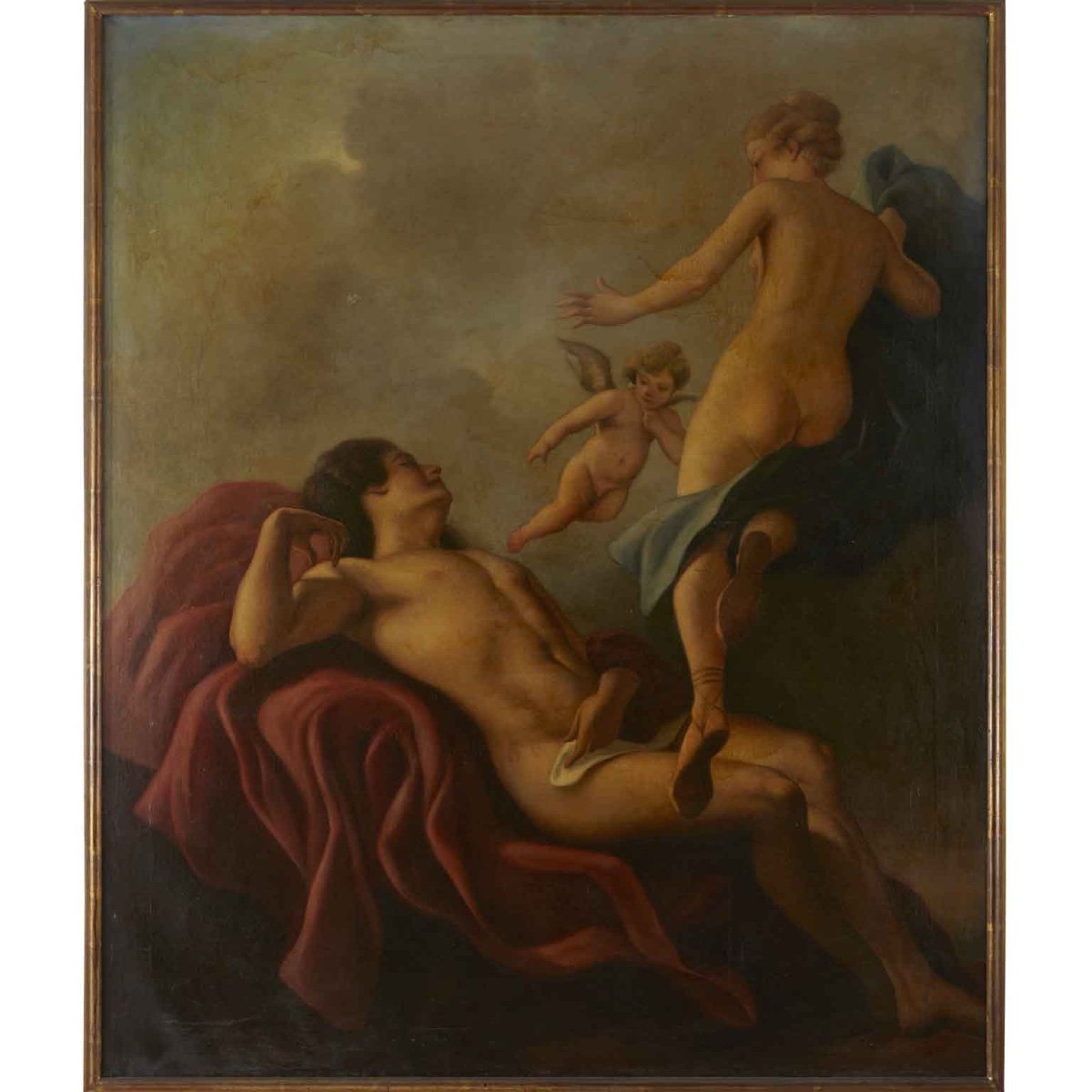 Cupidon Et Psyché Grande Peinture Mythologique Italienne Années 1950