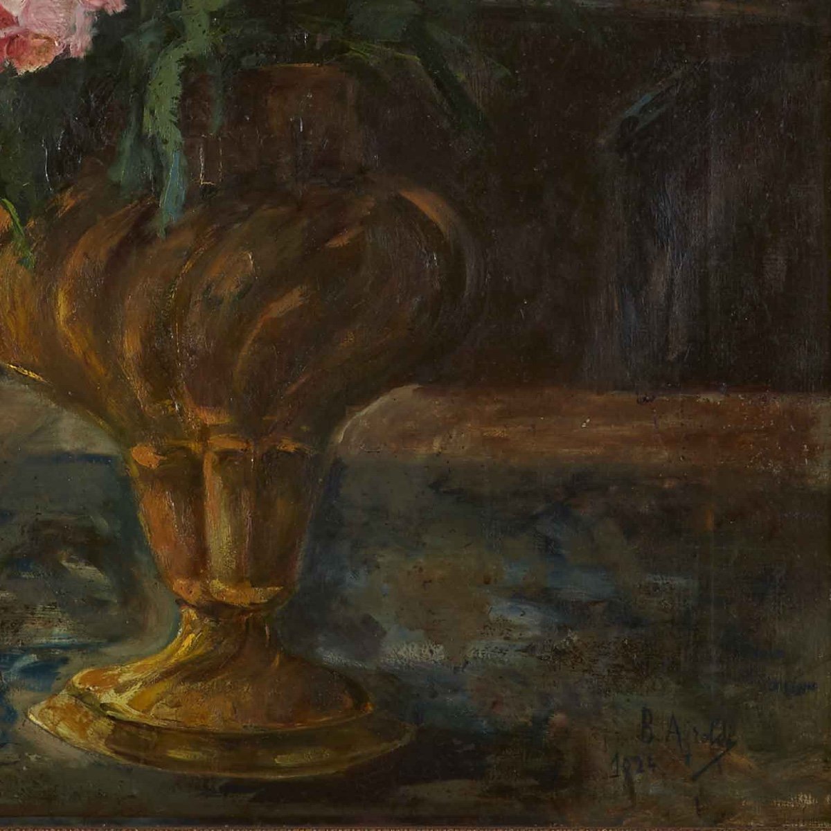 Nature Morte Aux Pivoines Roses école Italienne Signée Airoldi 1924-photo-5