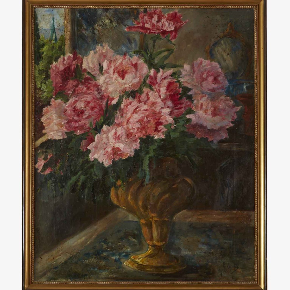 Nature Morte Aux Pivoines Roses école Italienne Signée Airoldi 1924