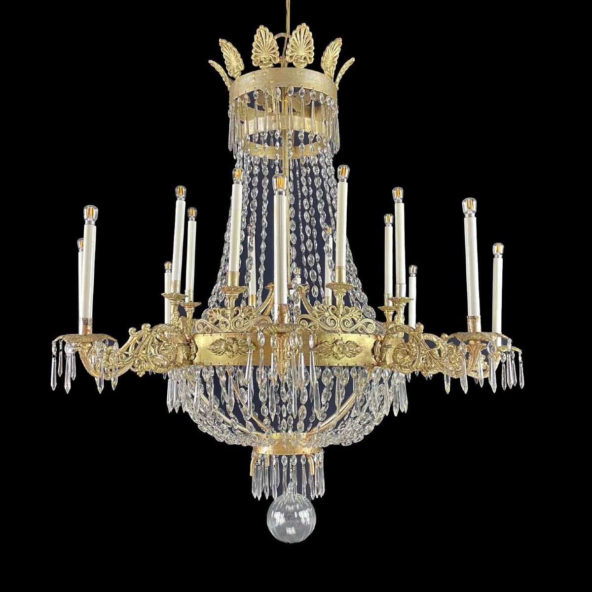 Large Italian Gilded Iron And Crystal Chandelier Empire Period 1780s Sixteen Light-photo-3