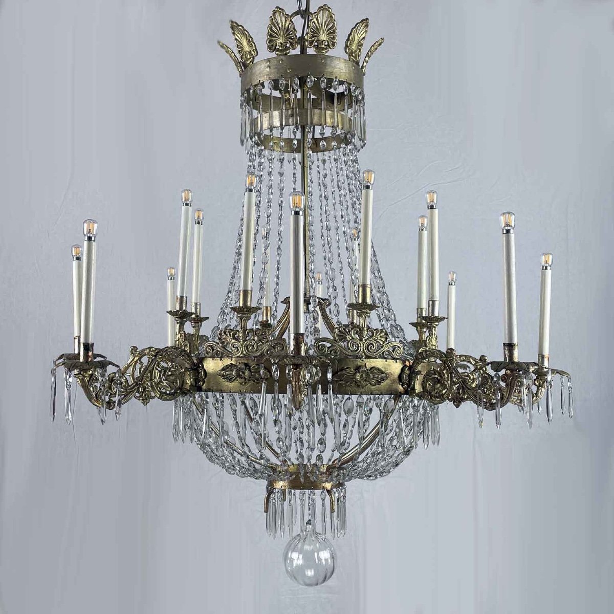 Large Italian Gilded Iron And Crystal Chandelier Empire Period 1780s Sixteen Light-photo-4