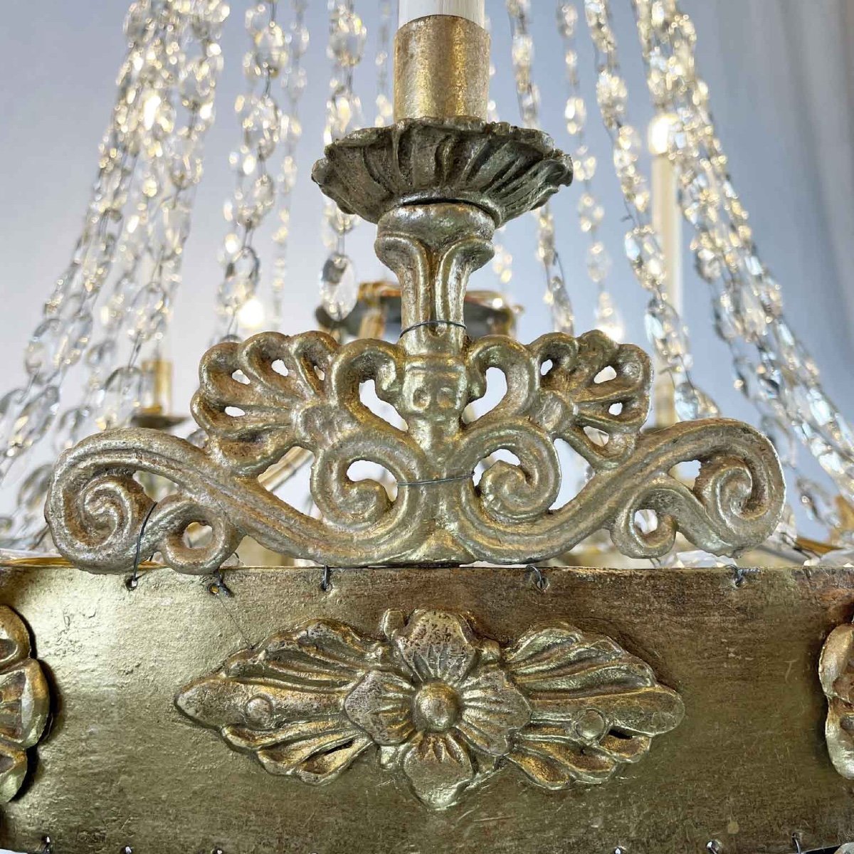 Large Italian Gilded Iron And Crystal Chandelier Empire Period 1780s Sixteen Light-photo-1