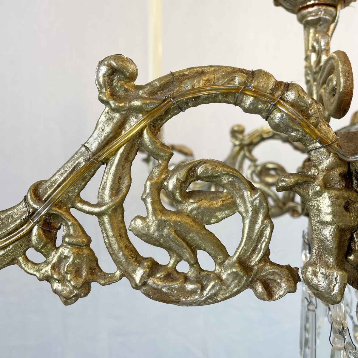 Large Italian Gilded Iron And Crystal Chandelier Empire Period 1780s Sixteen Light-photo-2