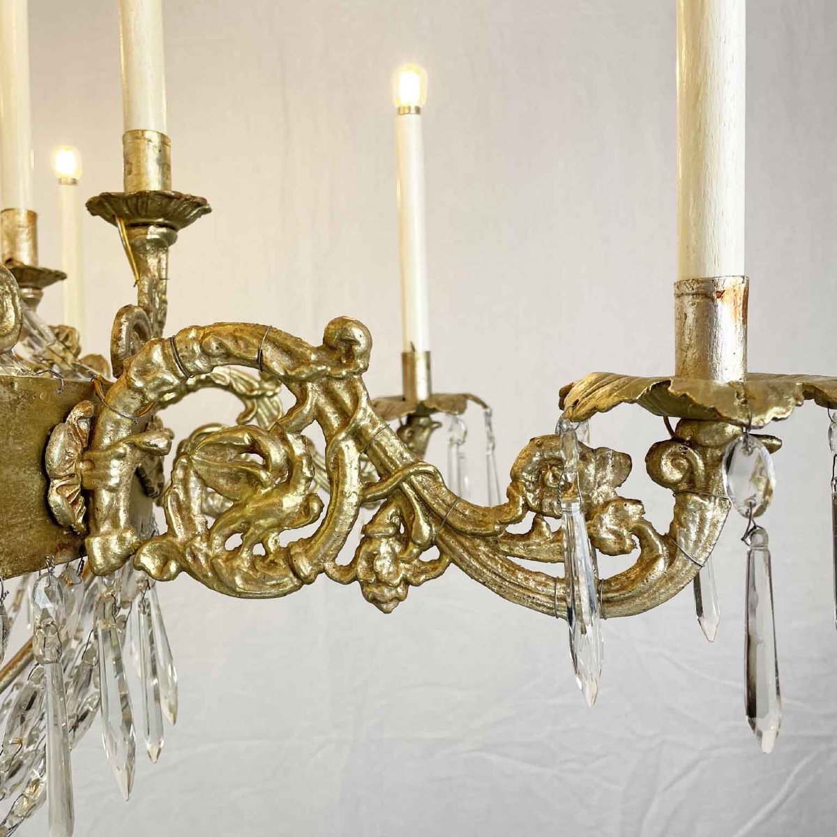 Large Italian Gilded Iron And Crystal Chandelier Empire Period 1780s Sixteen Light-photo-3