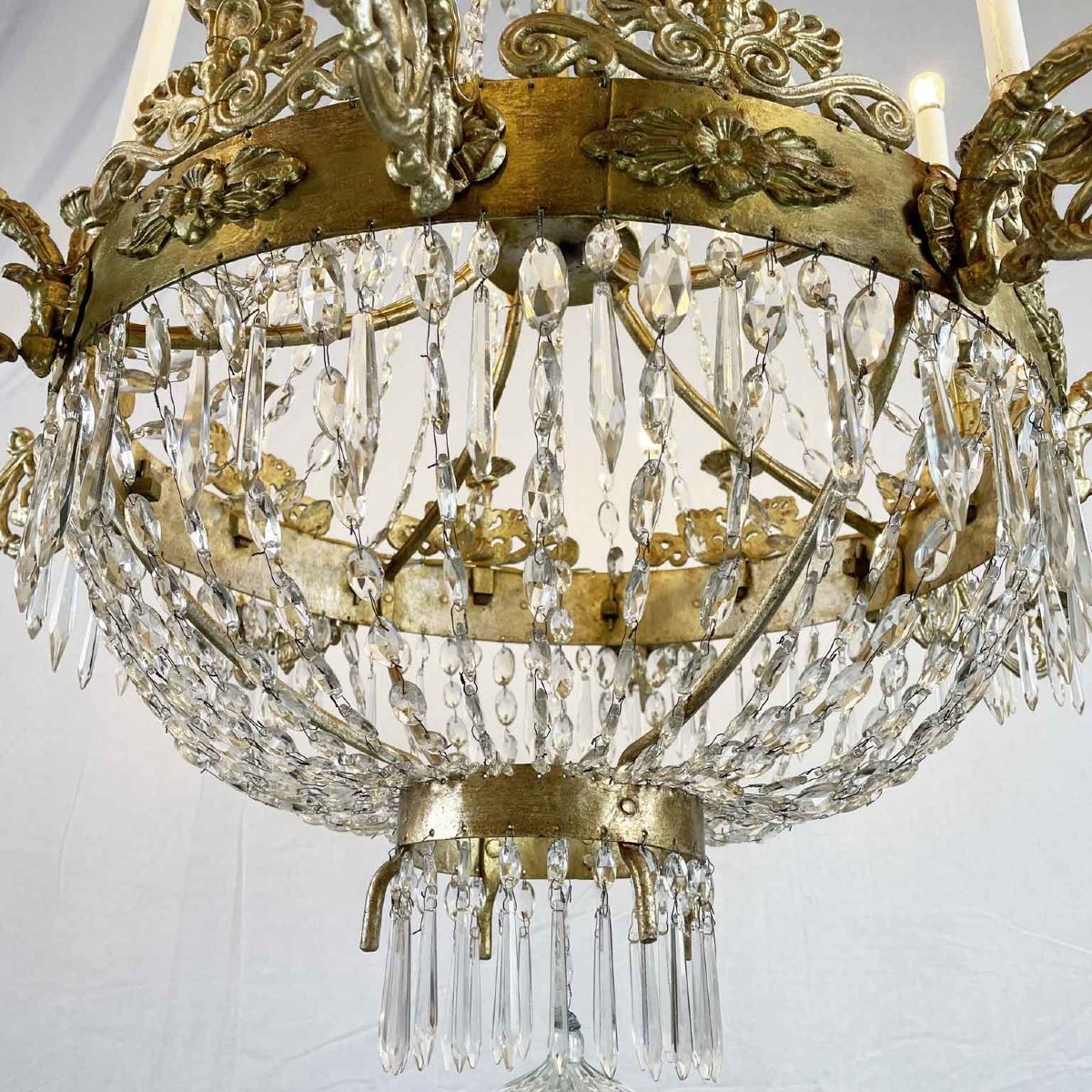 Large Italian Gilded Iron And Crystal Chandelier Empire Period 1780s Sixteen Light-photo-5