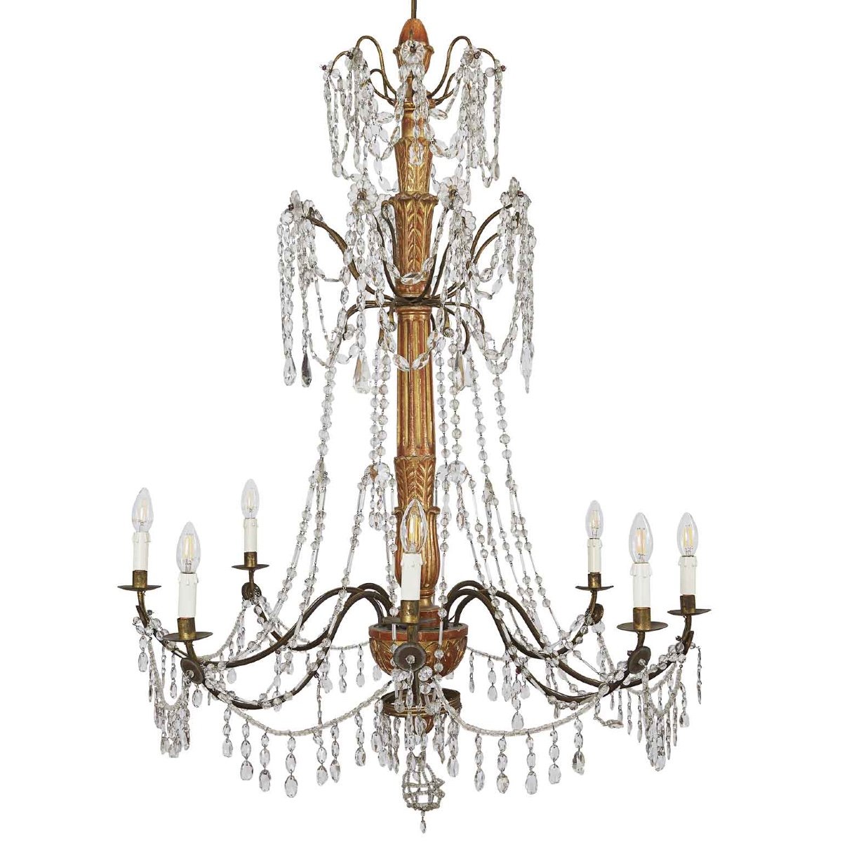 Louis XVI Genoese Chandelier In Gilded Wood And Crystals End 1700 Eight Lights -photo-2