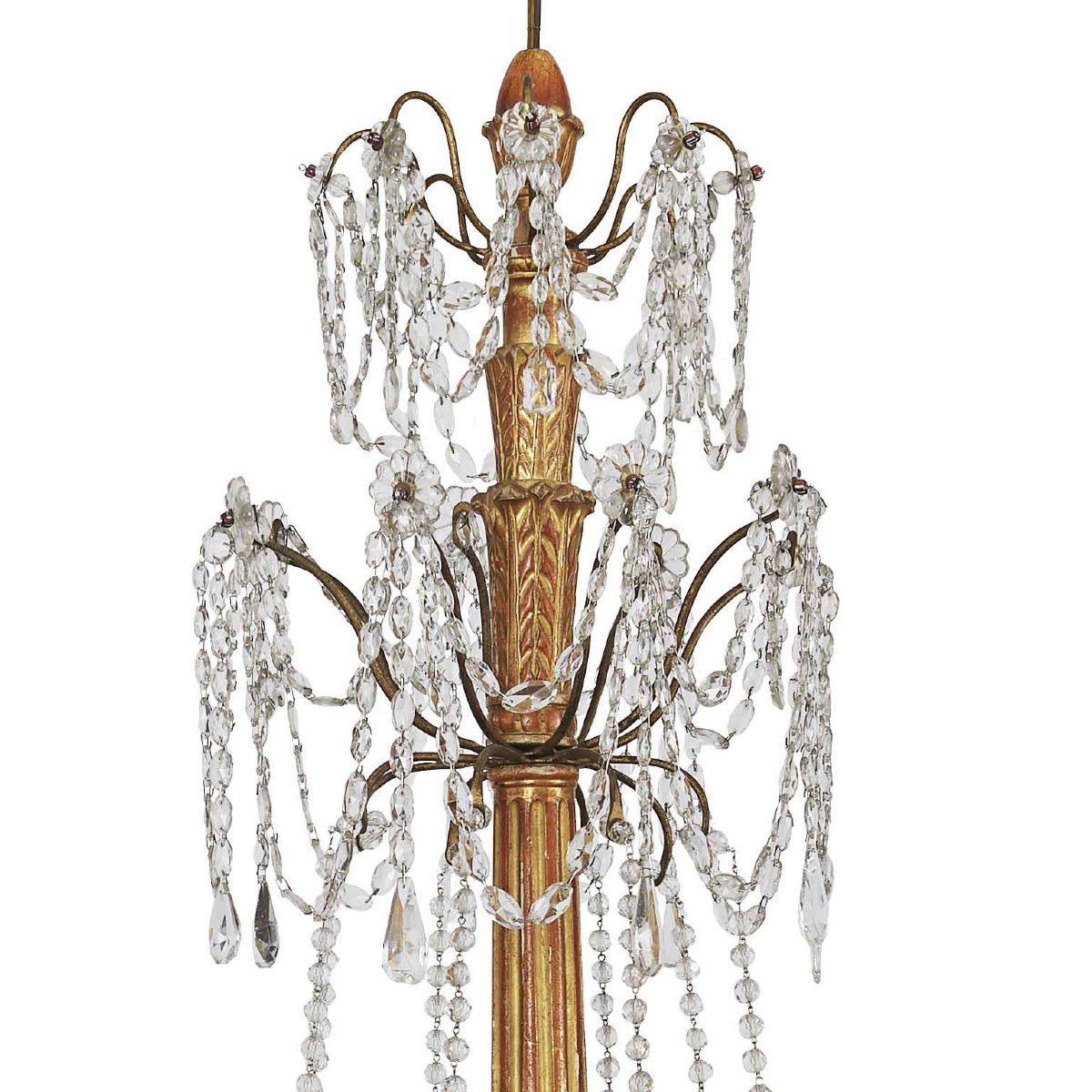 Louis XVI Genoese Chandelier In Gilded Wood And Crystals End 1700 Eight Lights -photo-3