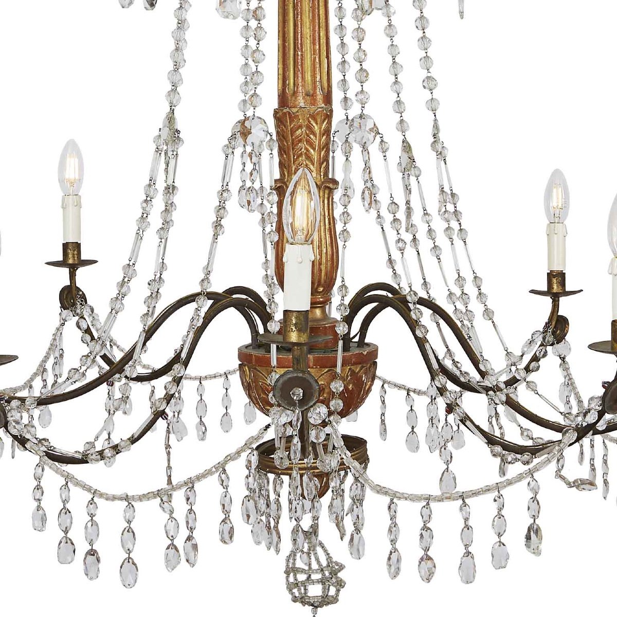 Louis XVI Genoese Chandelier In Gilded Wood And Crystals End 1700 Eight Lights -photo-4