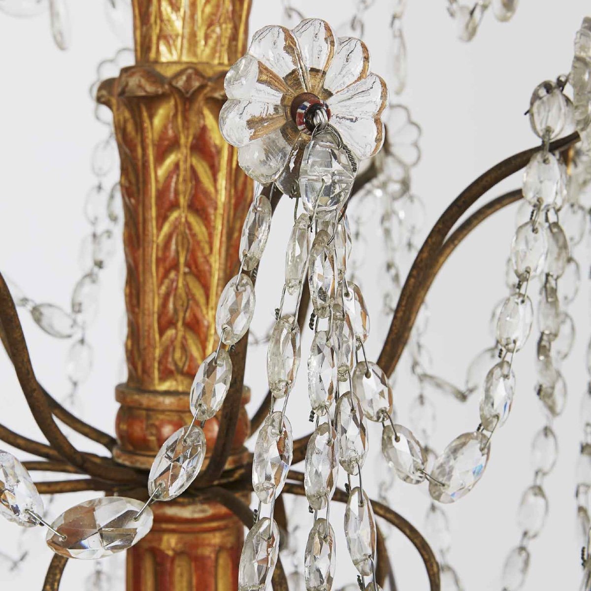 Louis XVI Genoese Chandelier In Gilded Wood And Crystals End 1700 Eight Lights -photo-1