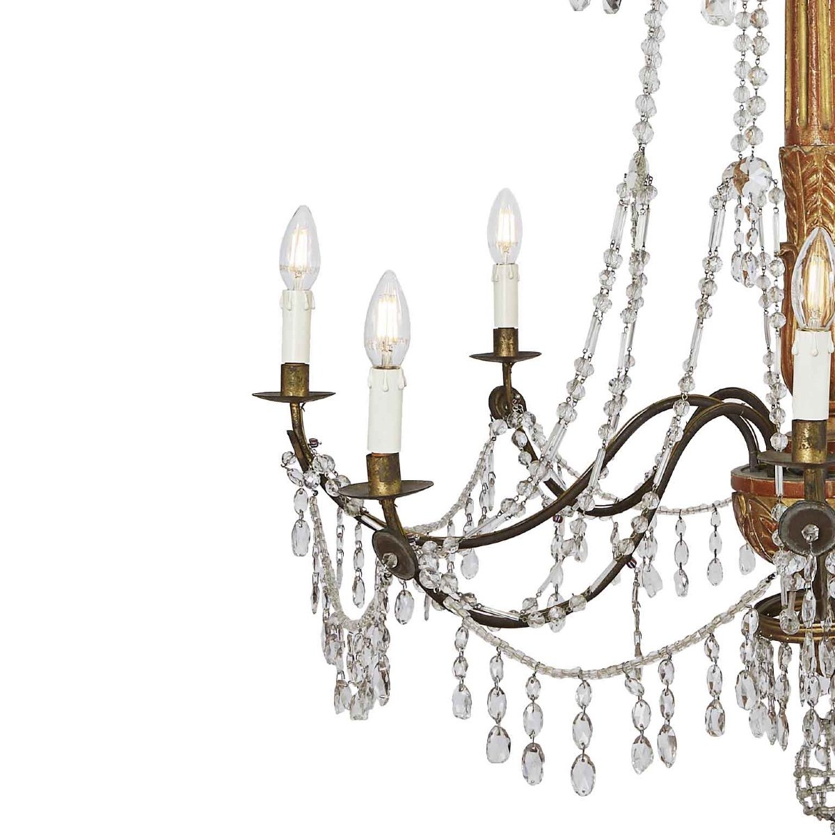 Louis XVI Genoese Chandelier In Gilded Wood And Crystals End 1700 Eight Lights -photo-3