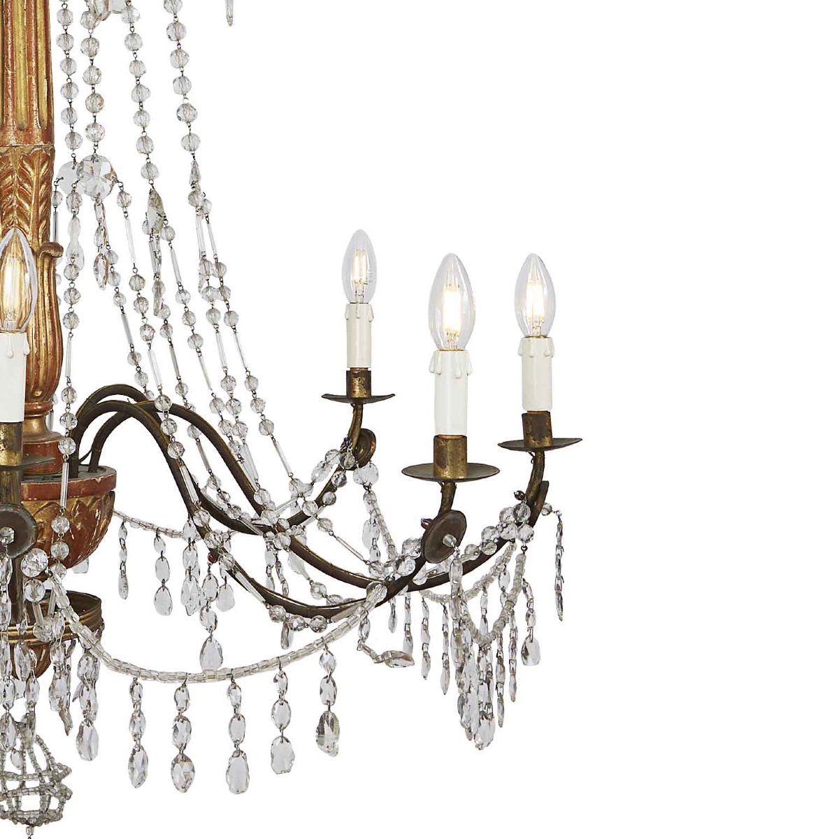 Louis XVI Genoese Chandelier In Gilded Wood And Crystals End 1700 Eight Lights -photo-4