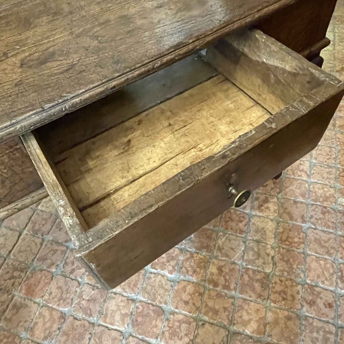 Italian 1700s Chestnut Wood Rectangular Dining Table  With Drawers -photo-1