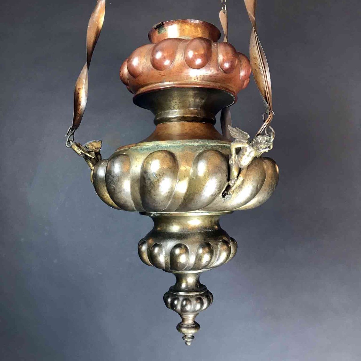 Italian 19th Century Pendant Oil Lamp Chandelier Hanging Church Lantern-photo-3