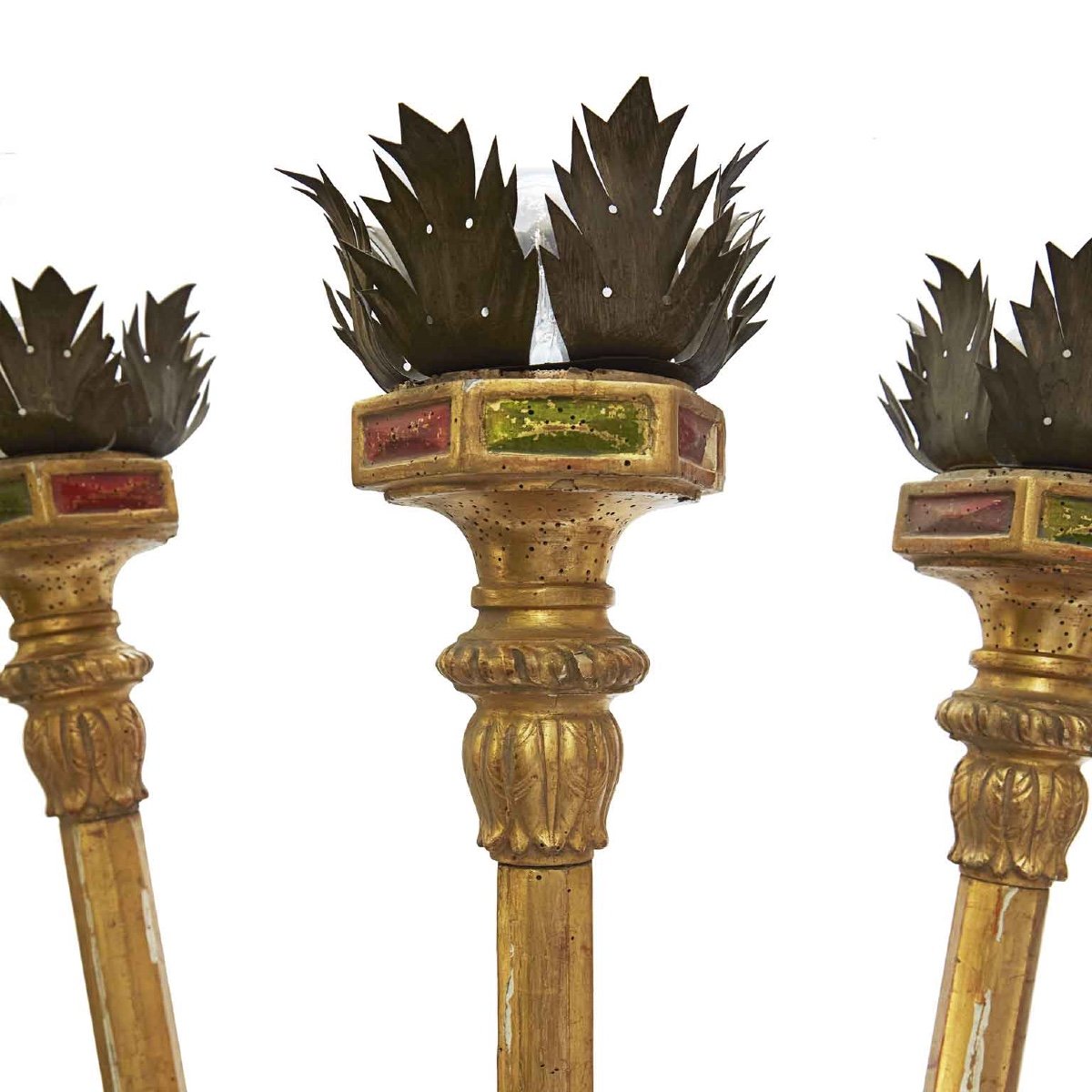 Three 18th Century Golden Candle Holders -photo-4