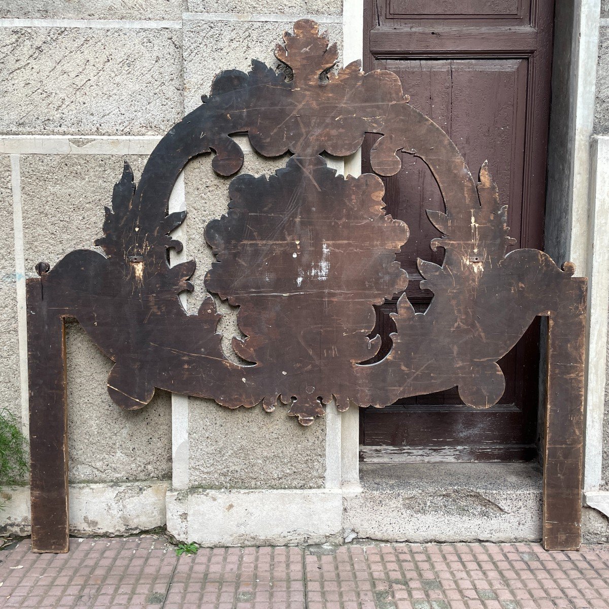 Tête De Lit Double Italien Bois Peint Avec Coquille Et Volutes 1950-photo-4