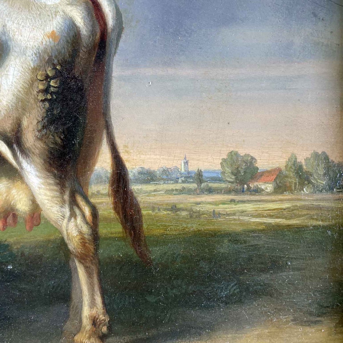 Tschaggeny 1849 Flemish Pastoral Landscape With Shepherdess Cow And Sheep-photo-7