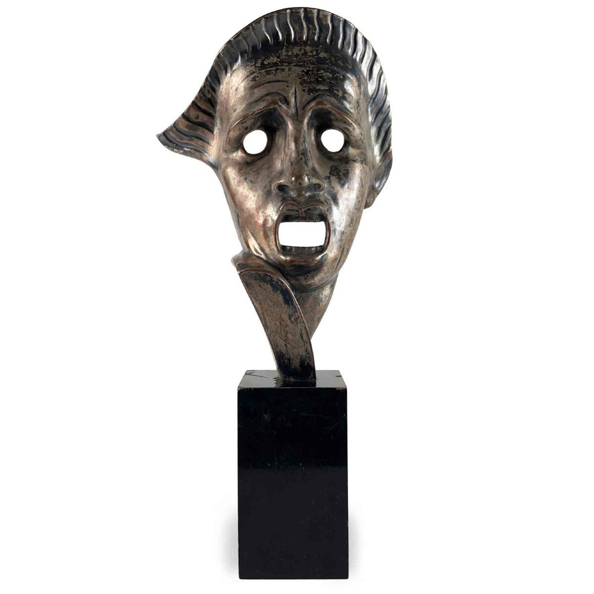 Art Deco Tragic Mask By Neapolitan Cacciapuoti Guido In Silvered Ceramic-photo-4