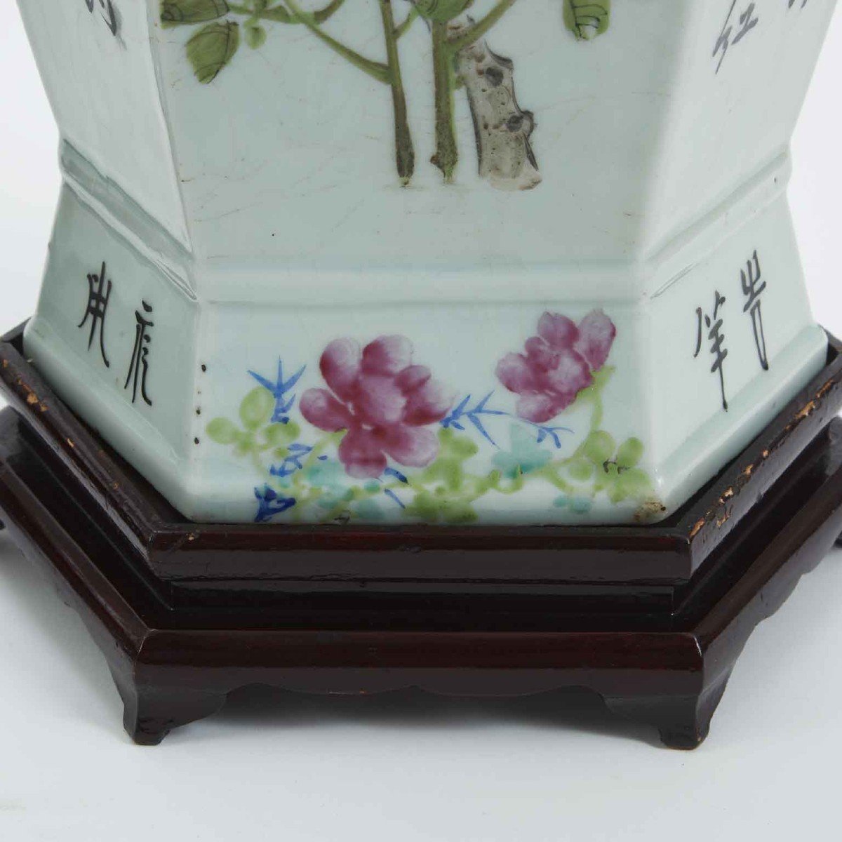 Pair Of Chinese Hexagonal Porcelain Vases Qing Dynasty 19th Century-photo-3