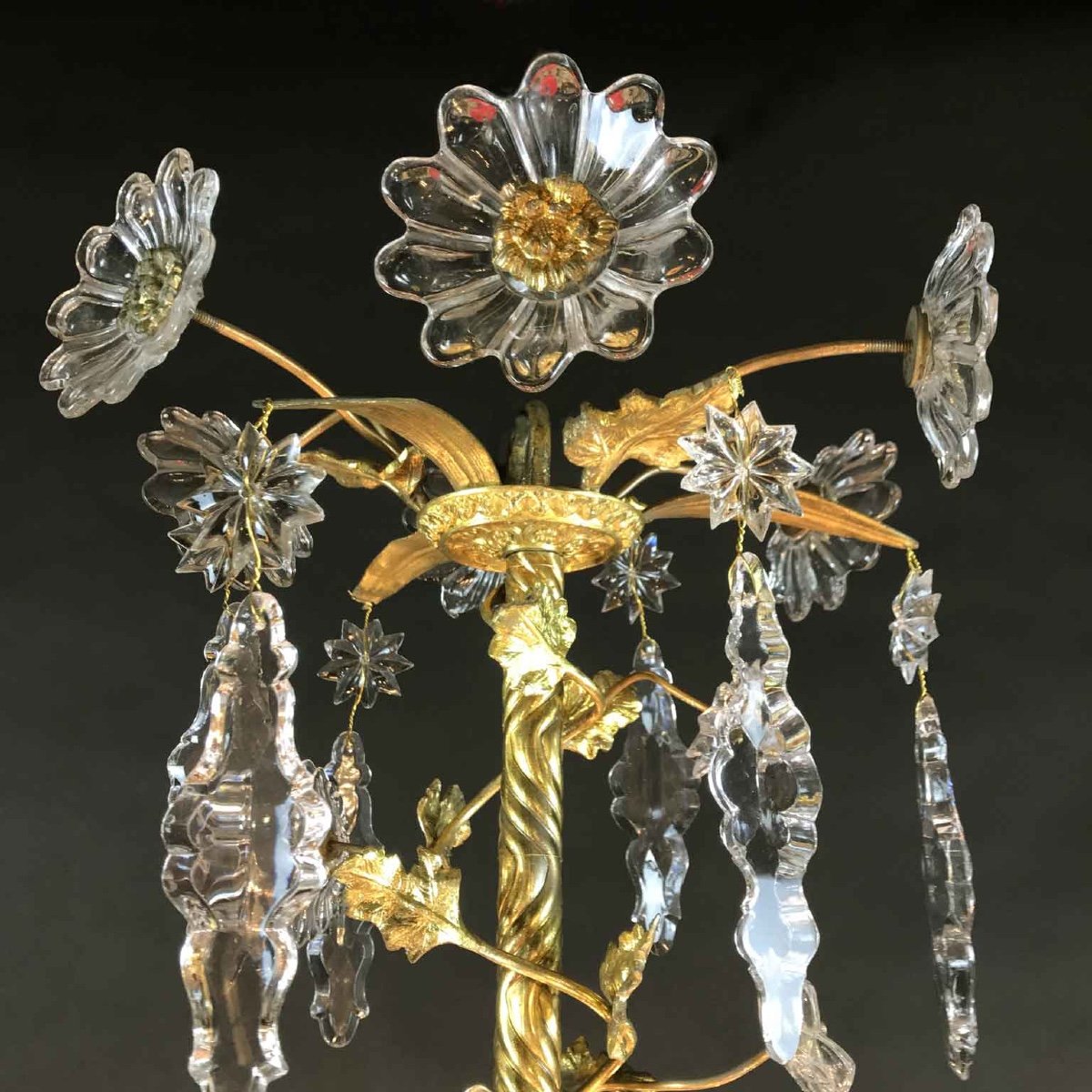 19th Century French Gilt Bronze And Crystal Twelve-branch Floral Chandelier -photo-2