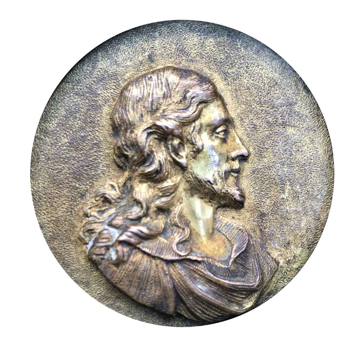  Paire De Médaillons En Bronze Doré 18ème d'Apres François Girardon Representant Les Profils De-photo-4