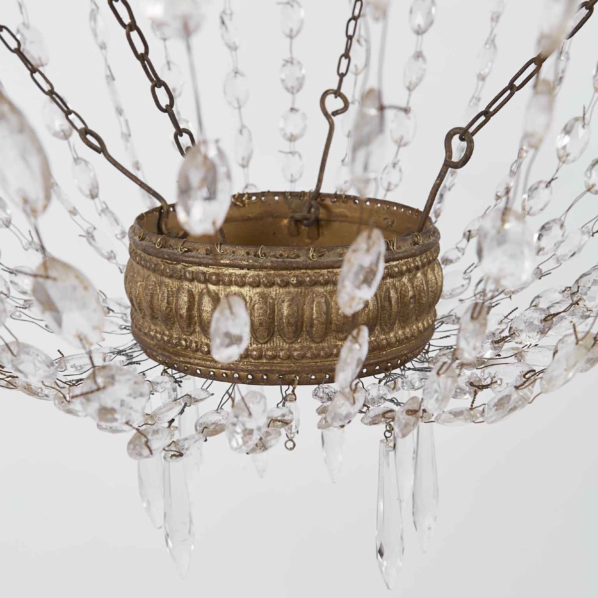 19th Century Italian Empire Beaded Crystal Chandelier Six Light Brass And Iron Structure-photo-1