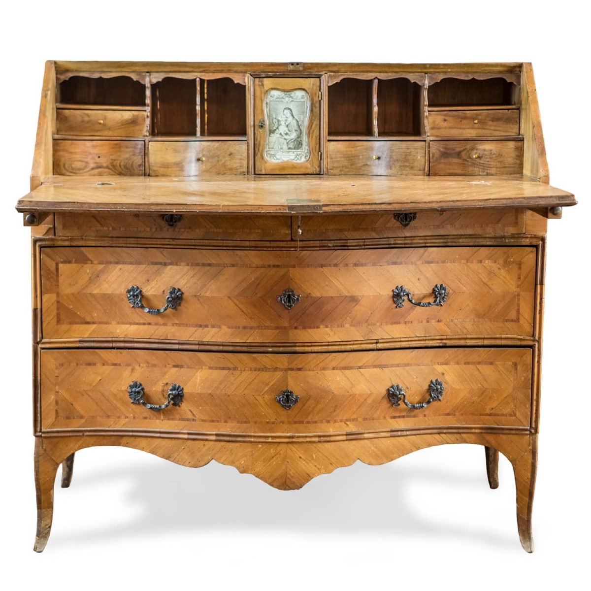 Louis XV Genoese Walnut Veneer Fall Front Bureau Secretaire Desk-photo-3